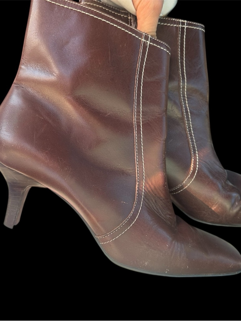 Women's Brown Leather Pointed Toe Ankle Boots